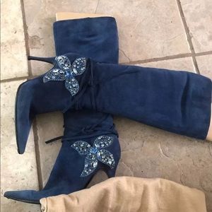 Sergio Rossi Stilleto  Navy Blue Suede Boots 39.5